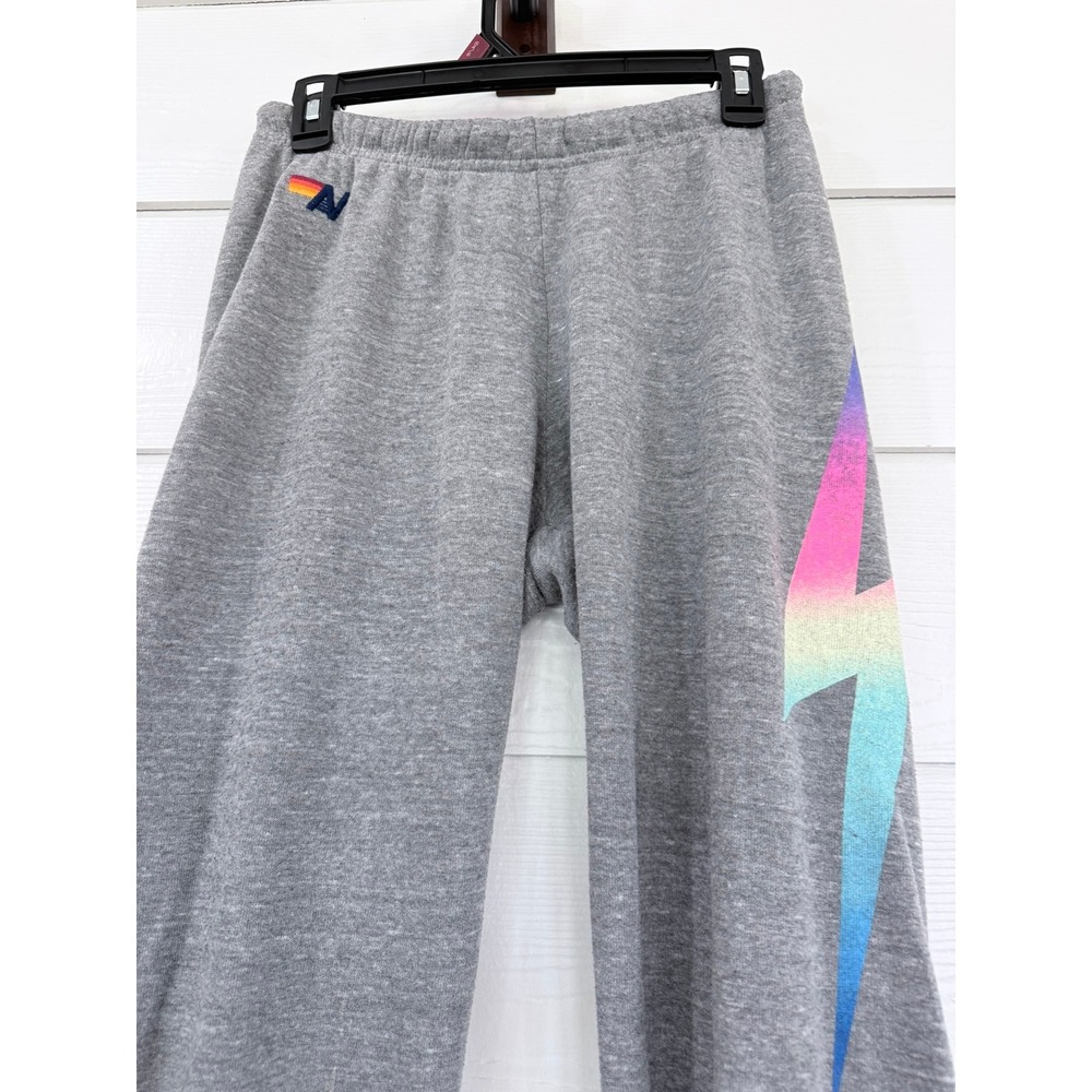 A- 060- Aviator Nation Heather Gray Rainbow Lightning Bolt Sweatpant Joggers Sml